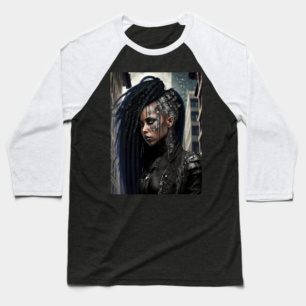 Black Cybergoth Woman Baseball T-Shirt by The Multiverse is Female